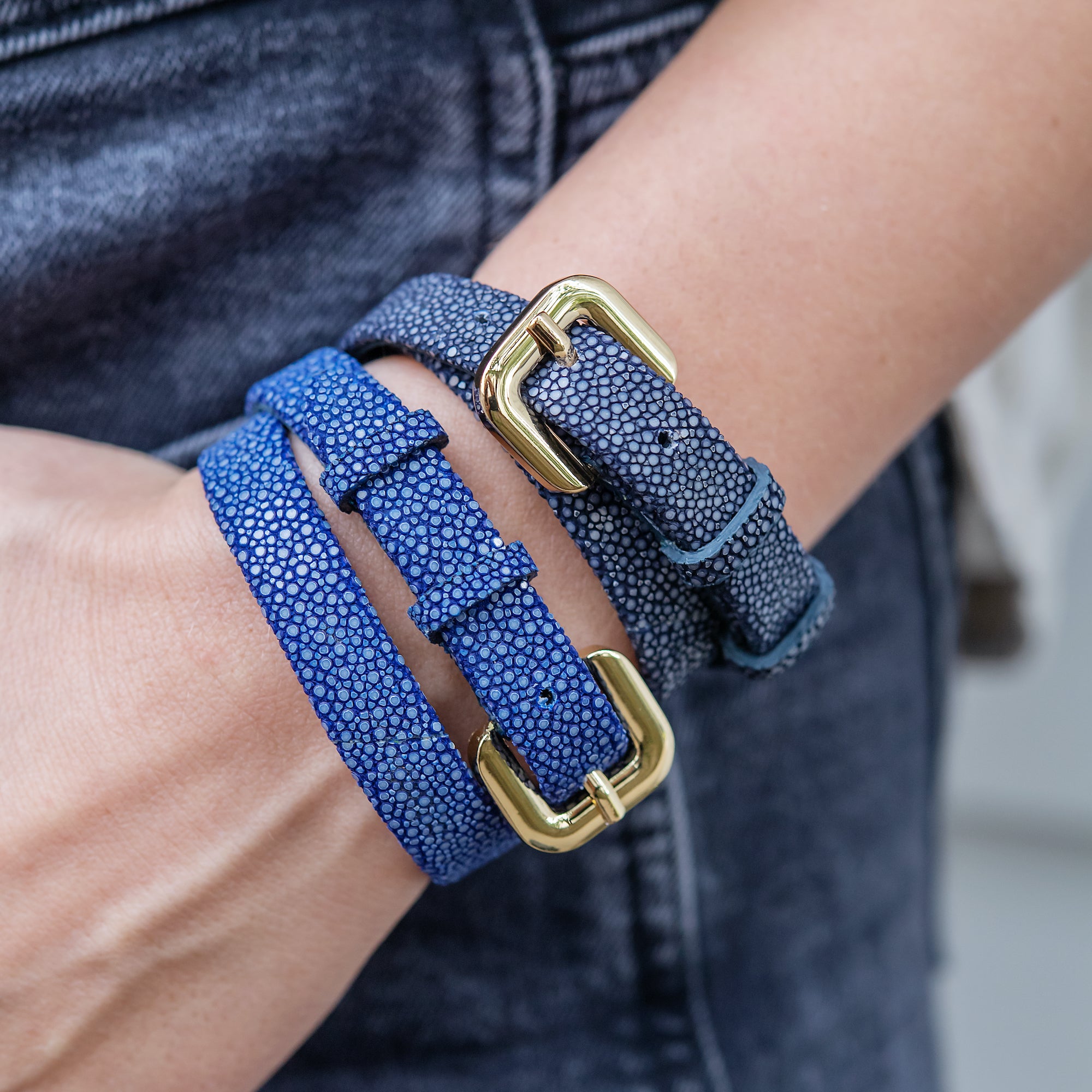 Stingray Double Wrap Bracelet - Blue – Andrea Montgomery Designs