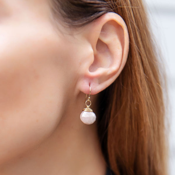 Simple Drop Earrings - Peach Moonstone