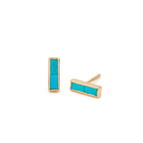 These modern beauties feature two faceted turquoise baguettes encased in a 14k yellow gold bezel on each ear. These are the perfect casual earring for those days at the ballpark or nights out with the family eating together. It also looks great in a second or third ear piercing!