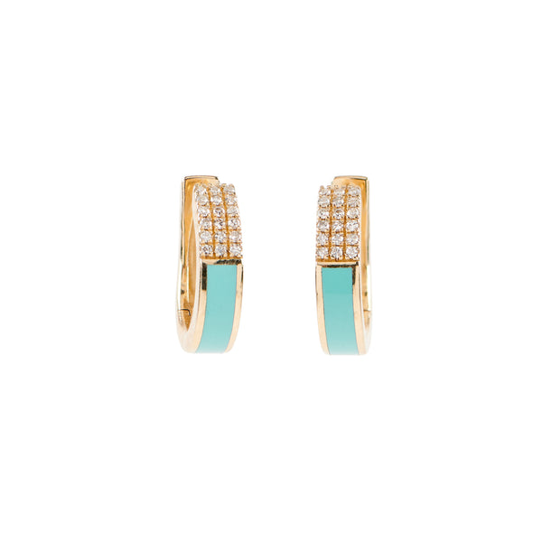 Turquoise Enamel and Diamond Huggies