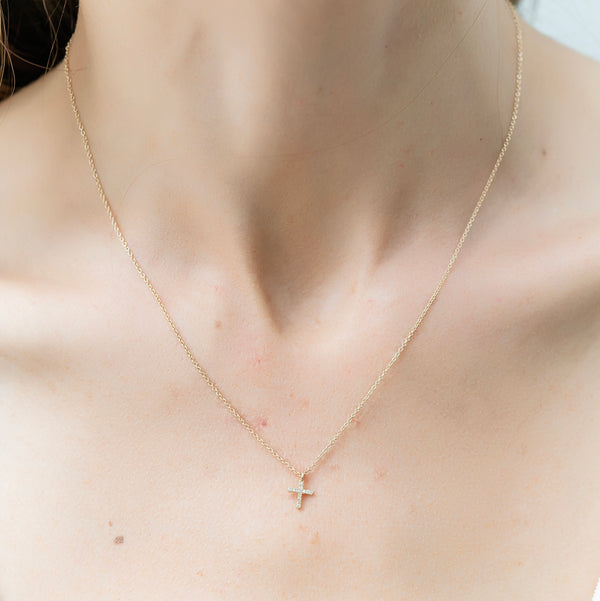 Tiny Cross Necklace - Diamond