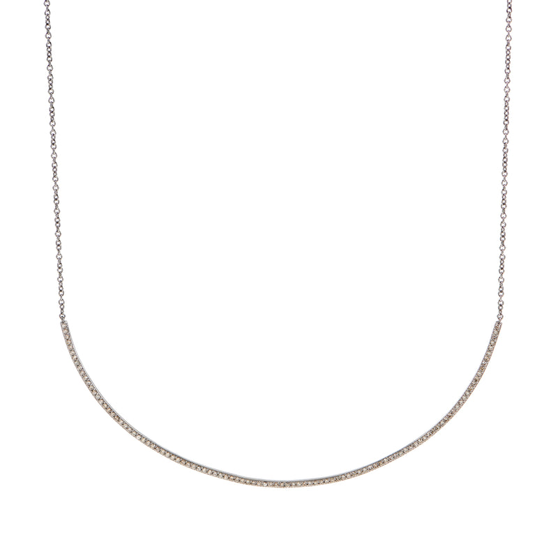 Diamond Long Crescent Necklace - Silver