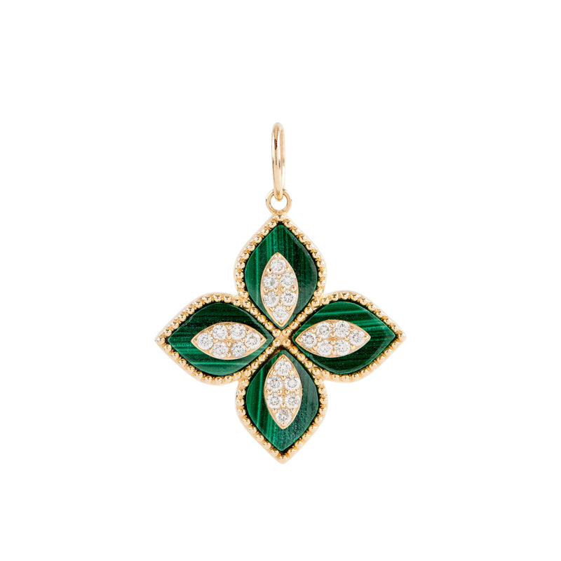 Malachite + Diamond Petal Pendant