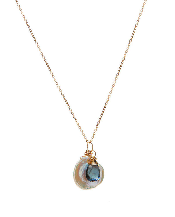 Flake Pearl with London Blue Topaz Necklace