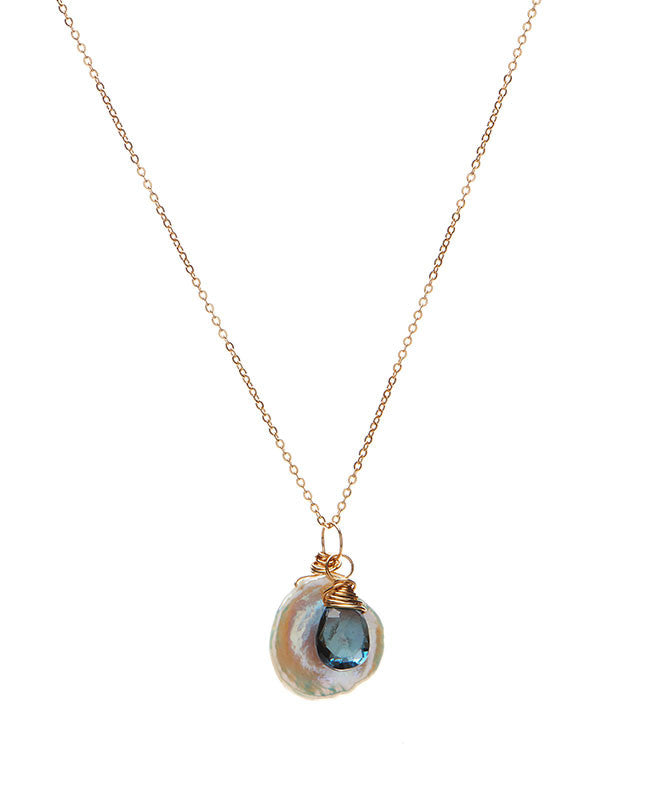 Flake Pearl with London Blue Topaz Necklace