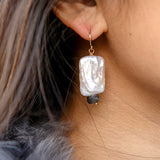 York Earrings - White Square with Labradorite
