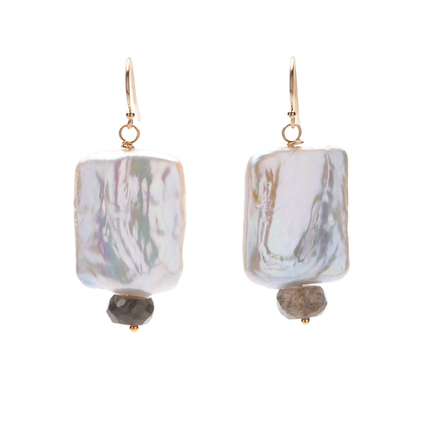 York Earrings - White Square with Labradorite