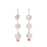 These beautiful earrings dance from your ears, reflecting light upon your face with every move you make. Three lovely white coin pearls are capped off with a faceted pink moonstone that lends a feminine elegance to these beauties. Getting married soon? These also look lovely as bridal jewelry or bridesmaid gifts - and can be customized on the accent stone to match your dresses. They're a gift that your girls are sure to wear for years to come!