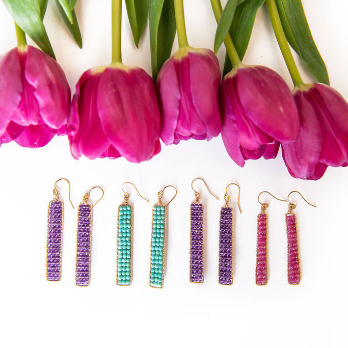 These earrings add a touch of understated elegance to your look. Shimmering with Sleeping Beauty turquoise roundels hand-wrapped on a handmade rectangular frame, these earrings draw a ton of compliments!