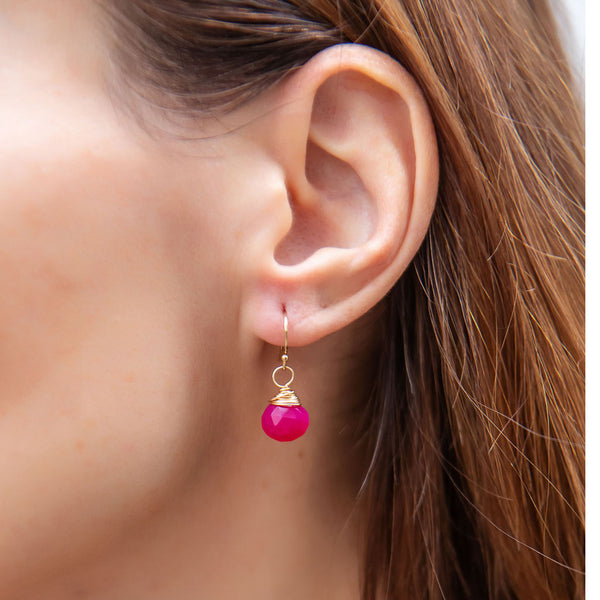 Simple Drop Earrings - Fuschia Chalcedony