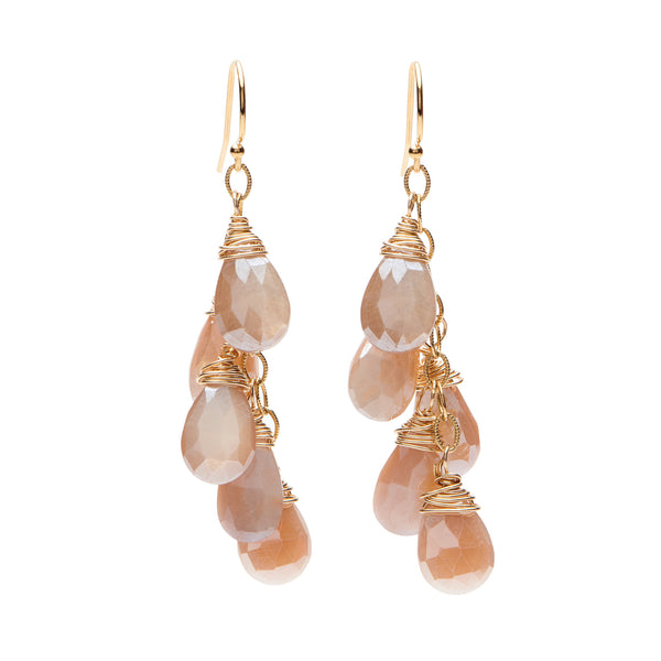 Peach Moonstone Waterfall Earrings