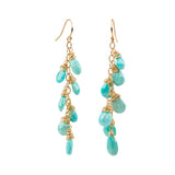 Soft, bright blue Sleeping Beauty turquoise sourced from a mine in Arizona dance beautifully in these waterfall earrings, setting the stage for a dramatic cascading effect.