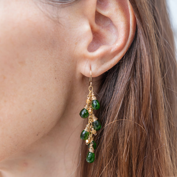 Green and Gold Waterfall Earrings