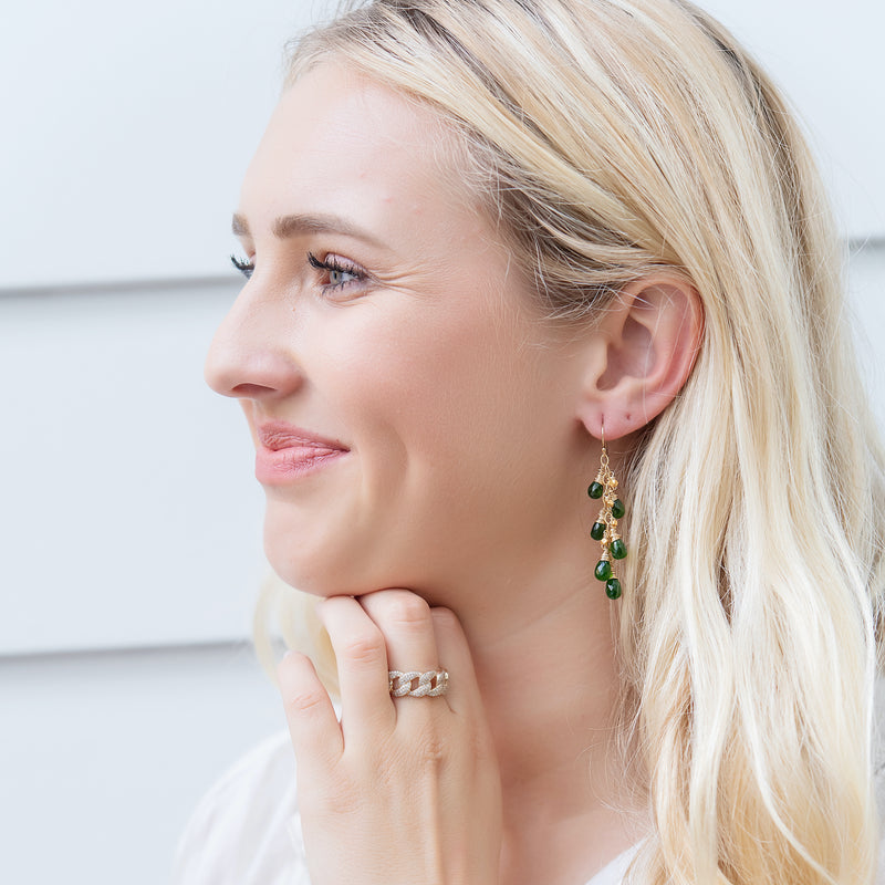 Green and Gold Waterfall Earrings