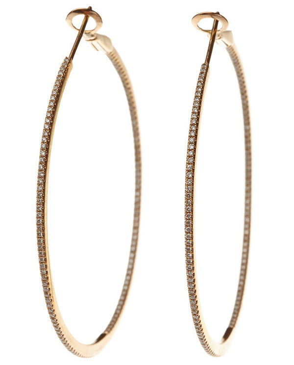 Micro Pave Diamond Round Hoops - Rose Gold