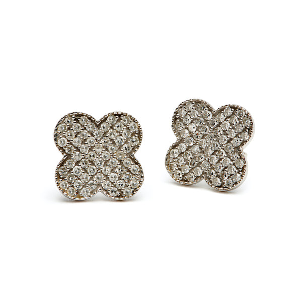 Diamond Alhambra Stud Earrings - White Gold
