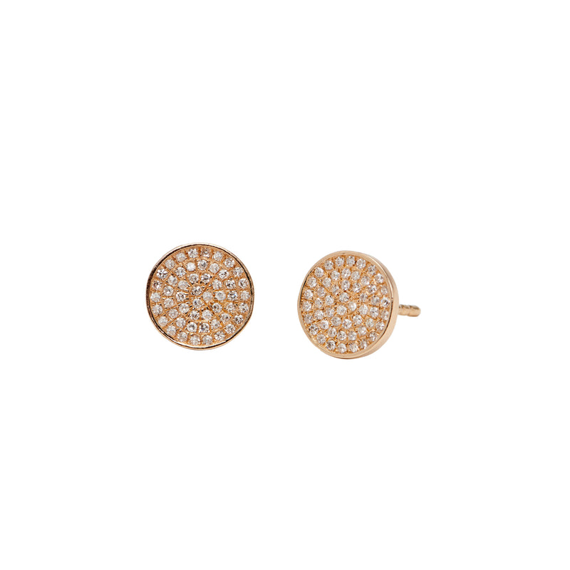 Pure beauty abounds in these gorgeous diamond pave-set disc stud earrings. Faceted diamonds are pave set in 14k gold. These are certain to become an everyday favorite.