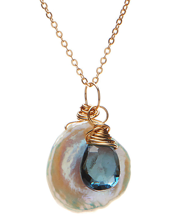 Flake Pearl with London Blue Topaz Necklace