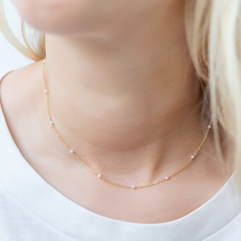 Station Necklace - White Freshwater Pearl