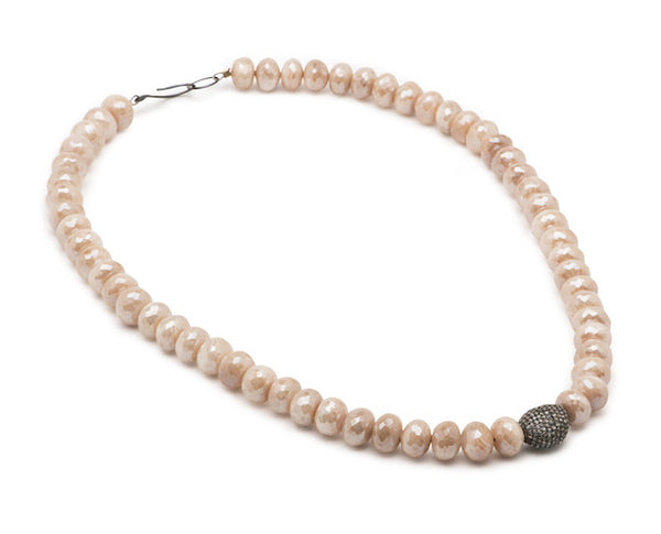 Peach Moonstone Roundels and Pave Diamond Pebble