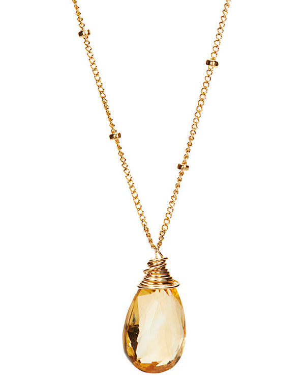 Large Gem Drop Beaded Necklace - Citrine