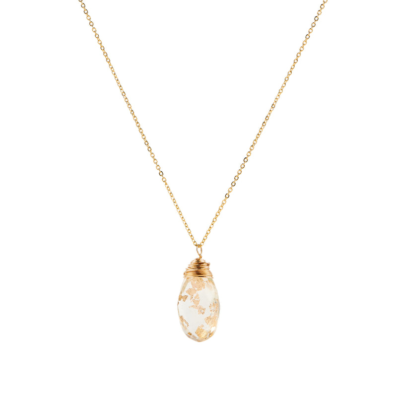 Large Gem Drop Necklace - Gold Rock Crystal