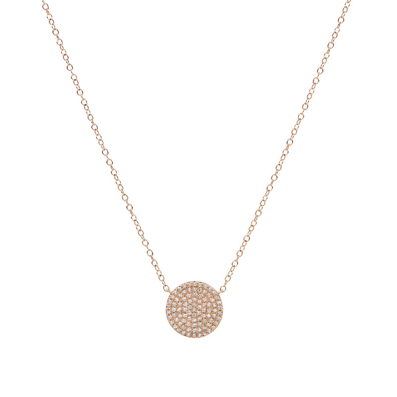 Pave Diamond Disc Necklace - Petite