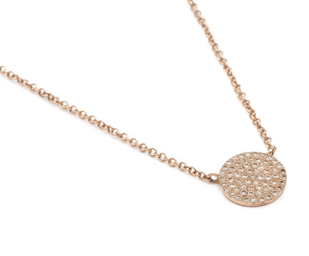 Pave Diamond Disc Necklace - Petite