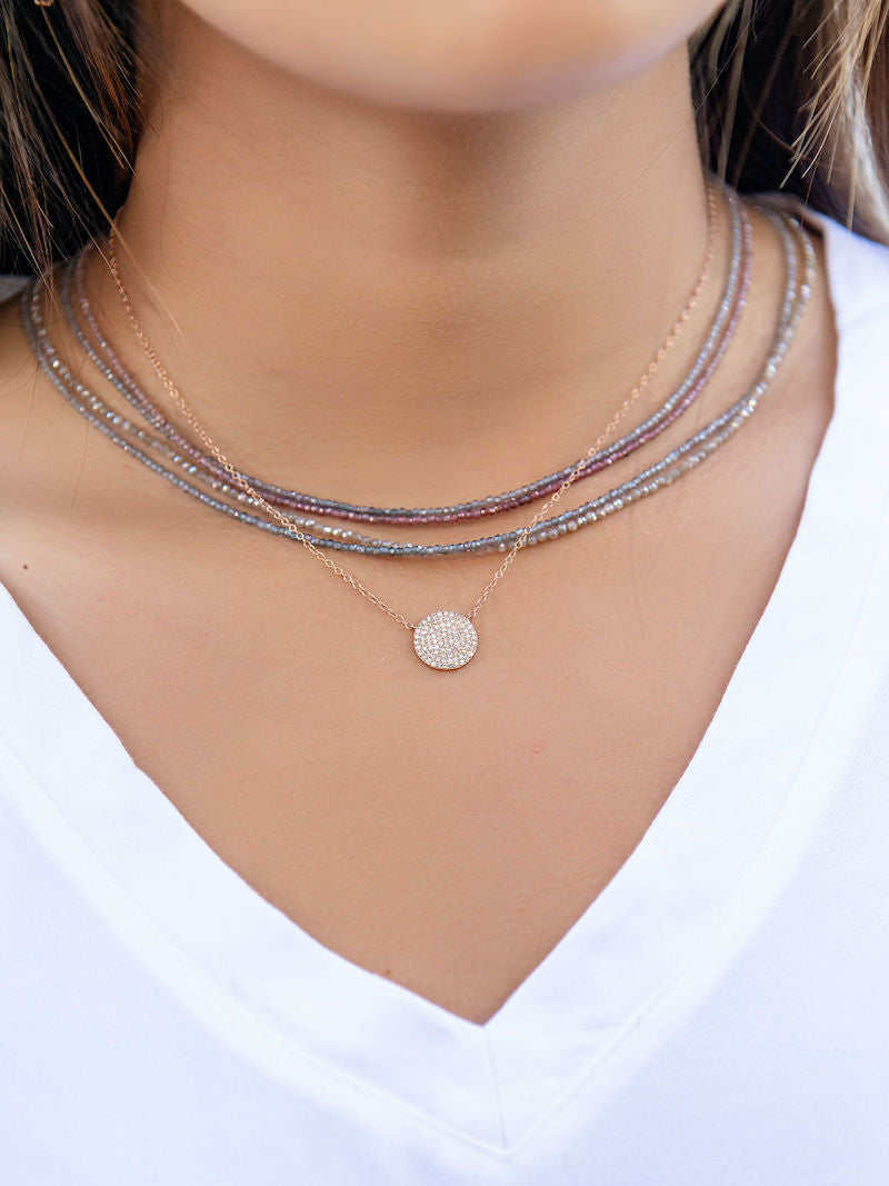 Pave Diamond Disc Necklace - Petite