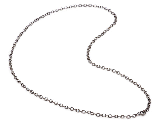 Oxidized Sterling Necklace with Small Diamond Clasp - 36"