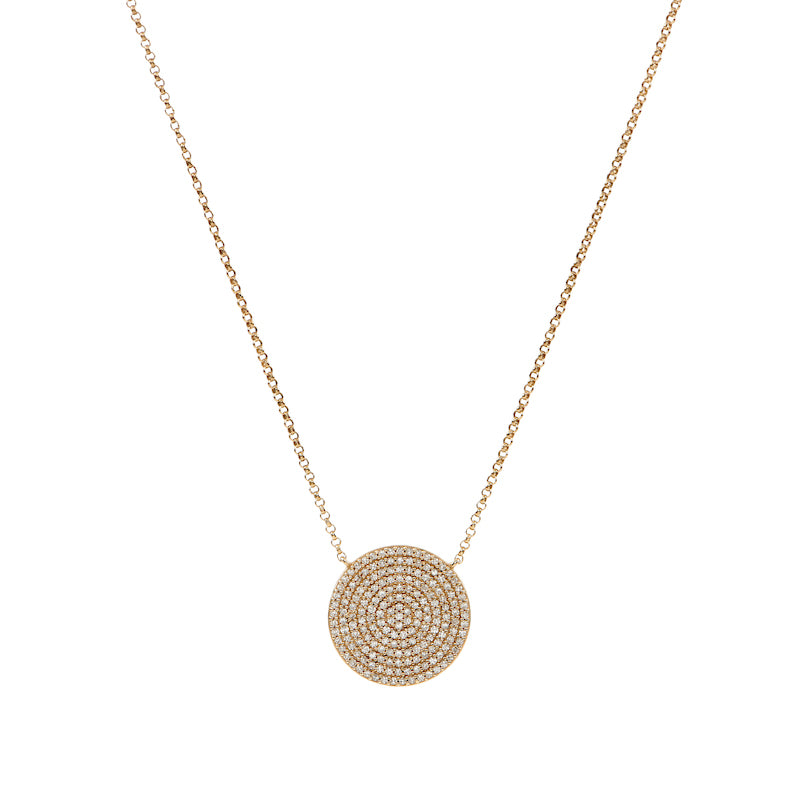 Pave Diamond Disc Necklace - Large