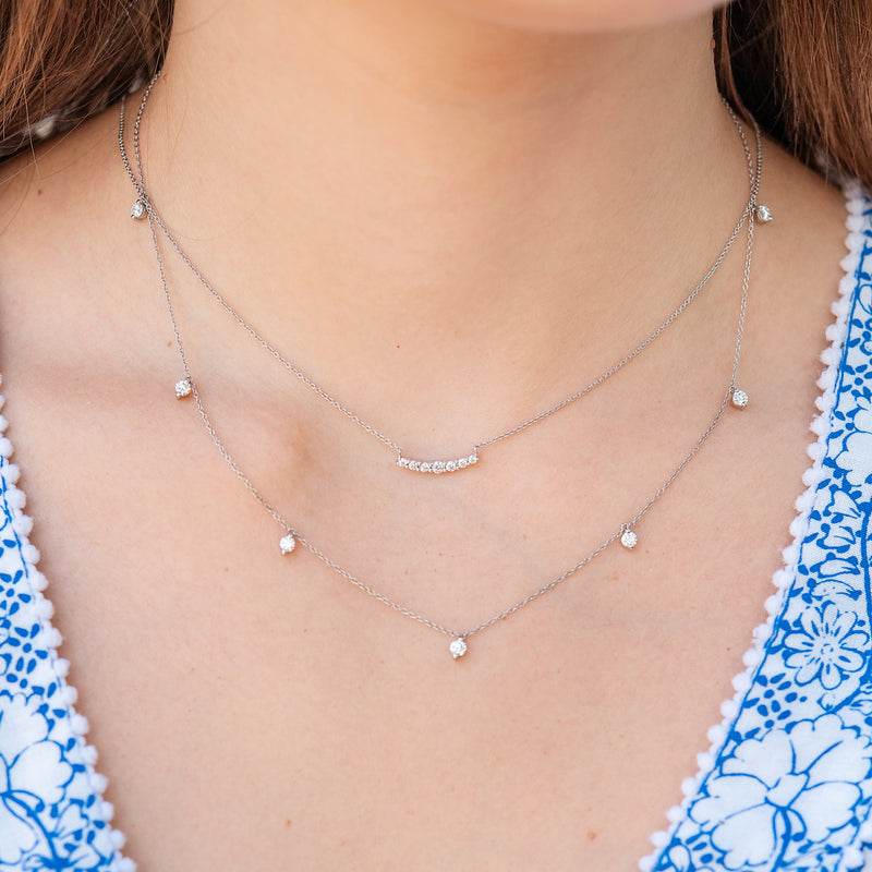 Small Diamond Bar Necklace - White Gold